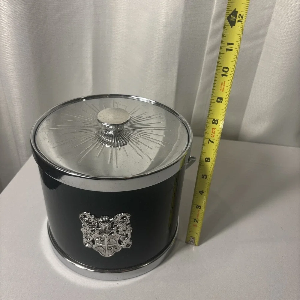 Vintage MCM Barware Ice Bucket~Crest~Dark Green/Silver~ Star Pattern‎